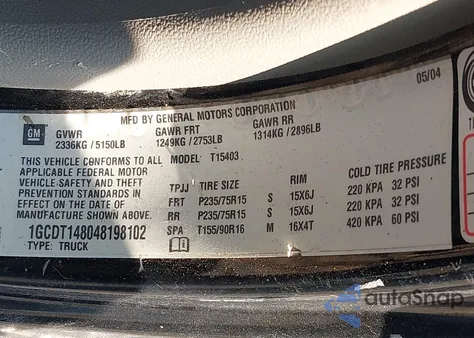 2004 Chevrolet Colorado Z85 из США, поврежденный, VIN 1GCDT148048198102